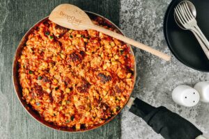 One Pan Turkey Meatballs With Creamy Basil Orzo