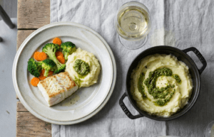 xPan Fried Cod and Pesto Potato With a Mixed Vegetable Medley