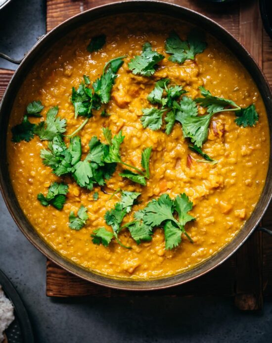 Chickpea & Lentil Dahl with Curried Roast Potato Cubes