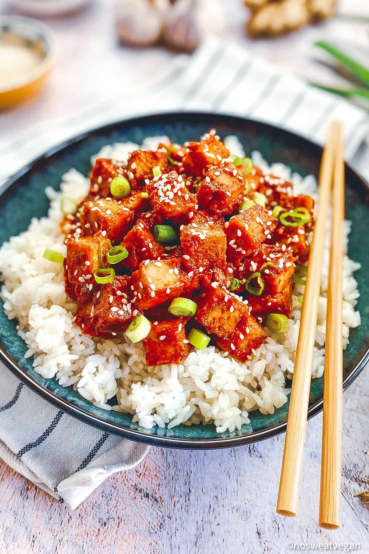 Szechuan Tofu, Crispy Veg & Rice