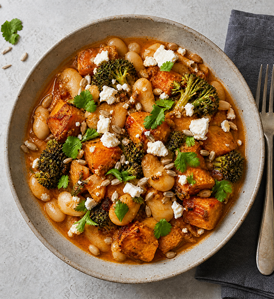 Spiced Sweet Potato, Butter Bean and Broccoli Stew