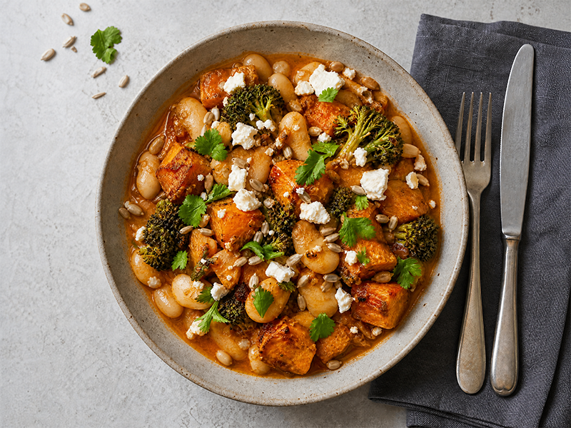 Spiced Sweet Potato, Butter Bean and Broccoli Stew