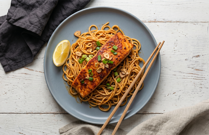 Szechuan Salmon Stir Fry Noodles