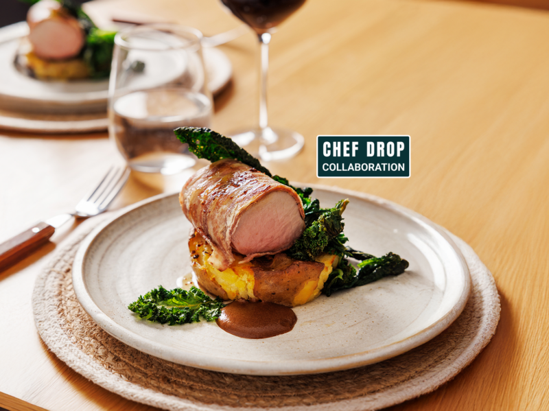 Ray Collier’s hand-selected Pork Fillet Wrapped in Bacon with Smashed Potato Hash, Millview Farm Crispy Kale, Iona Farm Wilted Wild Garlic & Kale, Keeling’s Black Apple Butter, Olly’s Farm Hot Dublin Honey Glaze