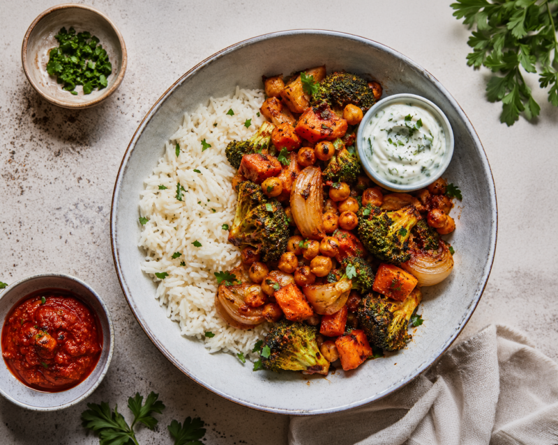 harissa chickpea veggie bowl