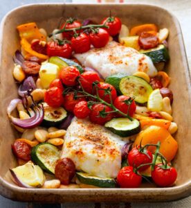 Seabass, Baby Potato & Mediteranean Veg Medley